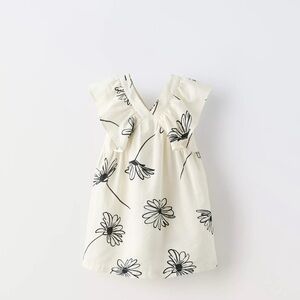 Zara Cream and Black Floral Kids Dress